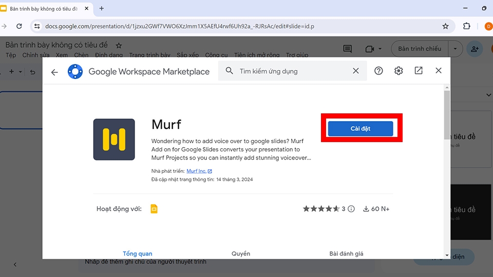 Cài đặt tiện ích Murf AI