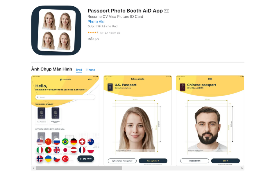 Ứng dụng US Passport Photo Booth AiD