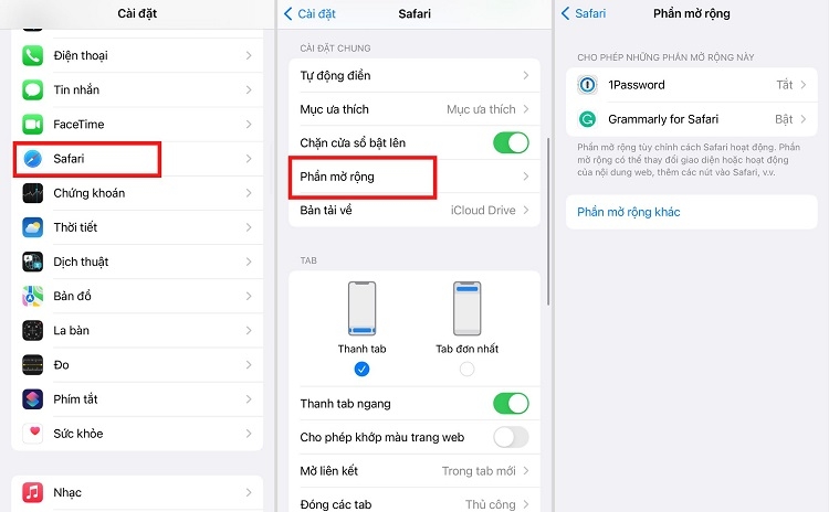 Vô hiệu hoá các mở rộng trình duyệt Safari