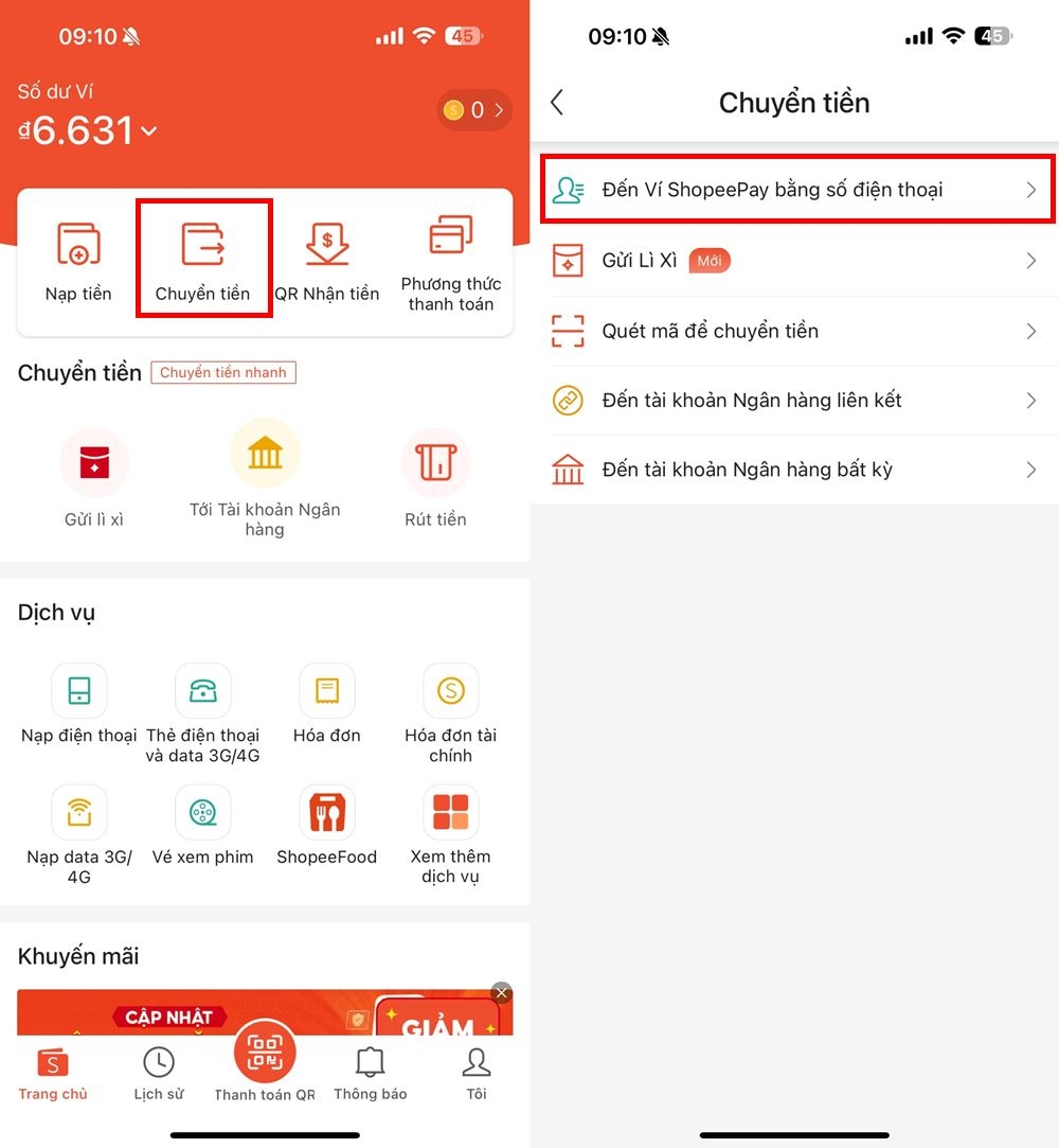 Cách chuyển tiền từ ShopeePay cho người khác 1