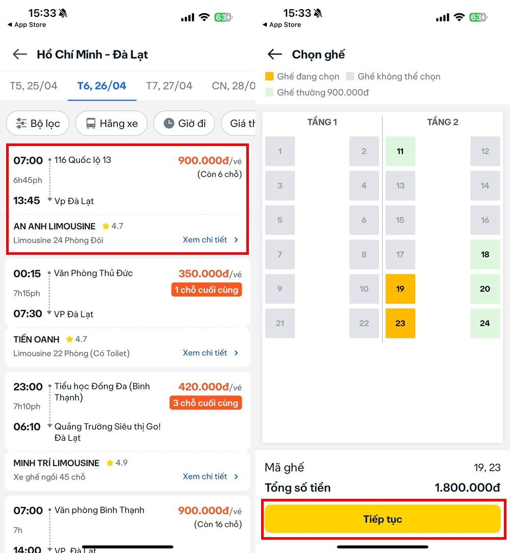 Cách đặt vé xe khách trên ứng dụng Be 2