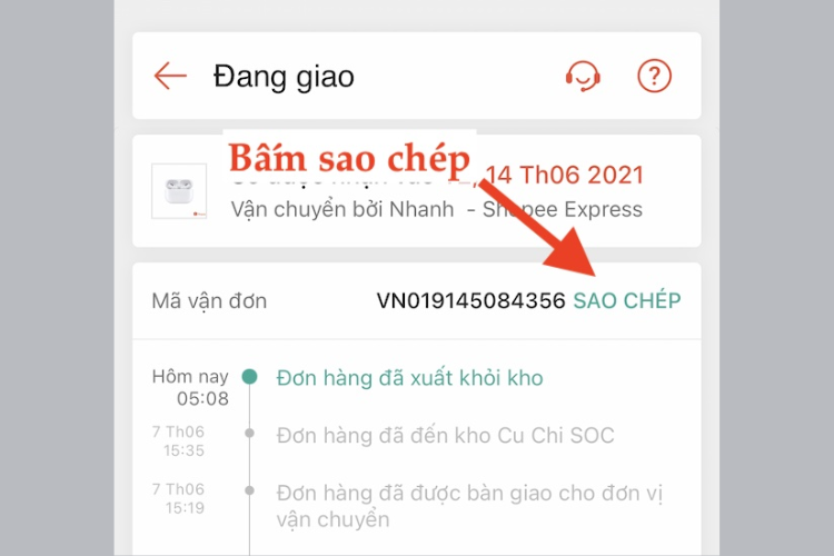 Sao chép mã vận đơn