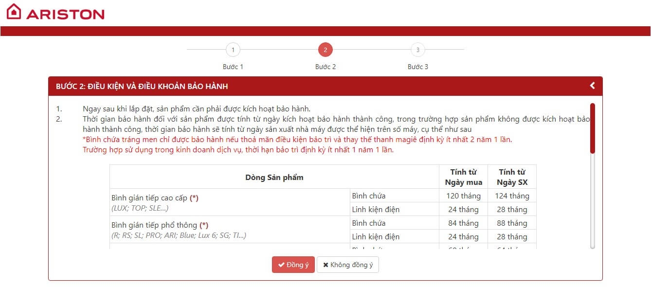 Thời gian bảo hành bình nóng lạnh Ariston (ảnh 3)