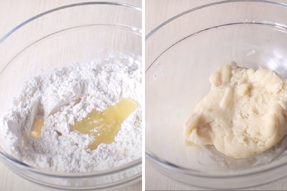 Trộn bột vỏ bánh và bột ruột vỏ bánh