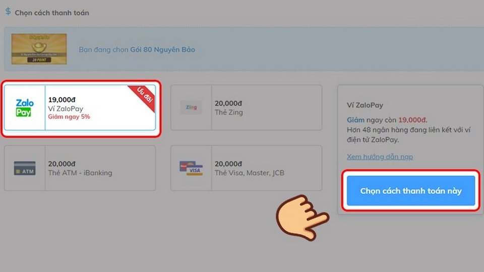 Những bước nạp game bằng ví điện tử