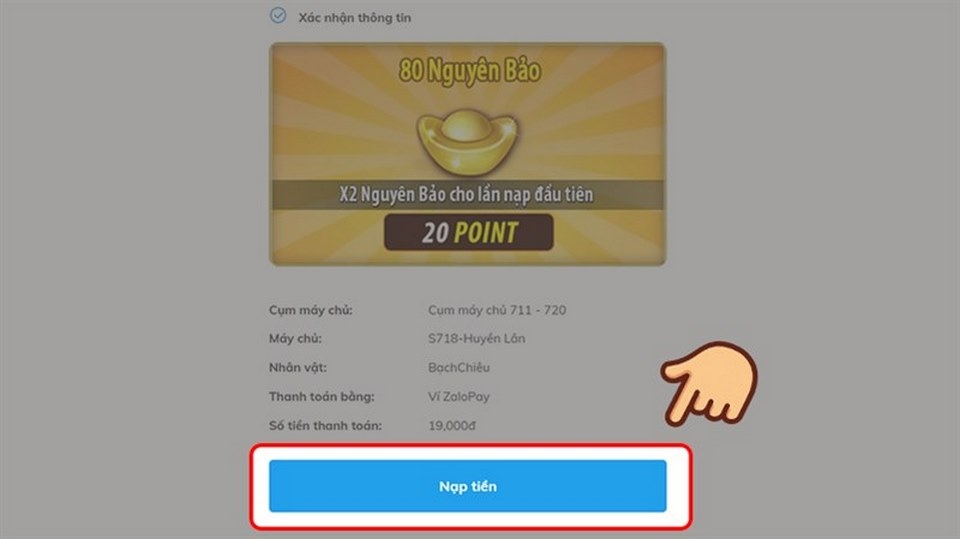 Chọn hình thức nạp tiền chơi game