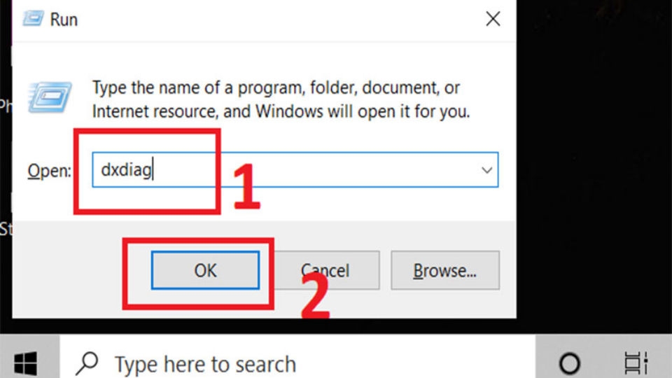 Nhấn tổ hợp phím Windows + R rồi nhập lệnh “dxdiag”