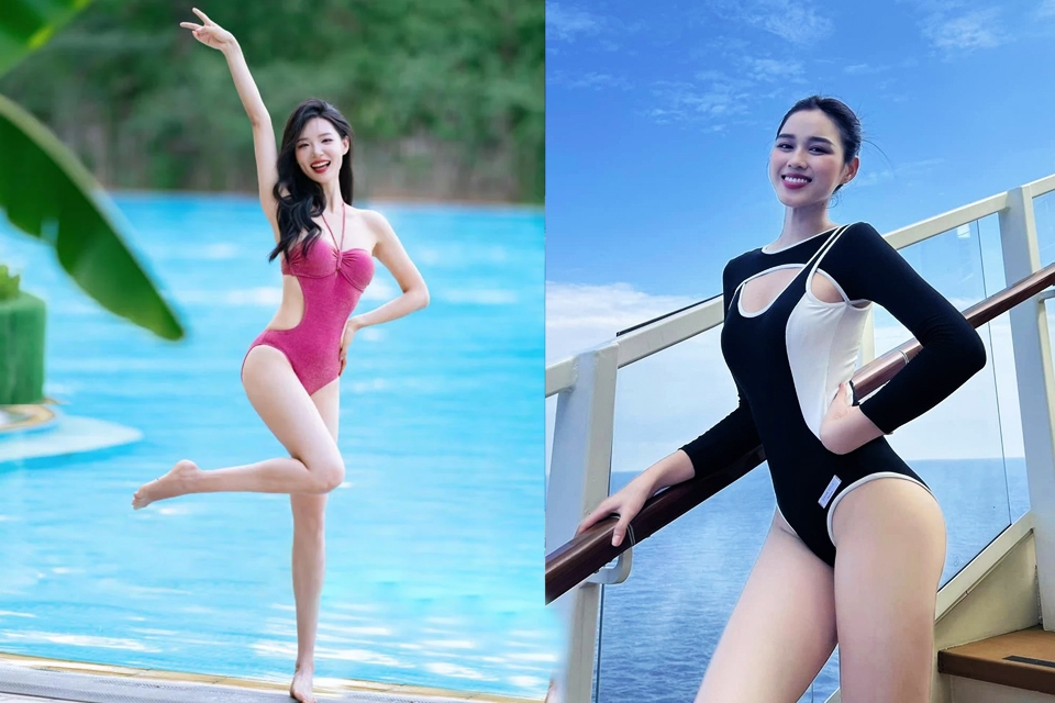 Tạo dáng giơ một chân và một tay rồi tự tin nhìn vào ống kính cười tươi.