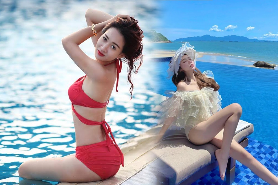 Ngồi thẳng lưng, để 2 chân thả xuống nước hoặc đơn giản chỉ cần gập lại về phía trước để nhìn đôi chân thon dài hơn.