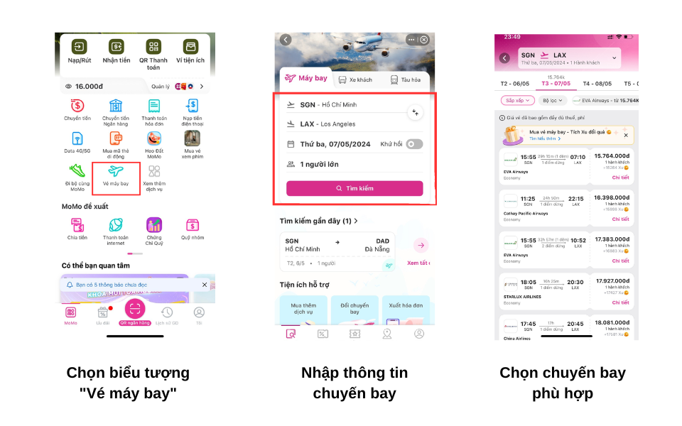 Hướng dẫn mua vé máy bay trên app MoMo