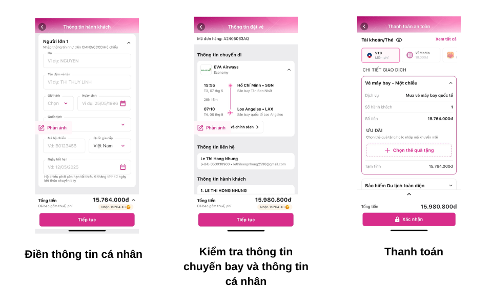 Quy trình đặt và thanh toán vé máy bay trên MoMo