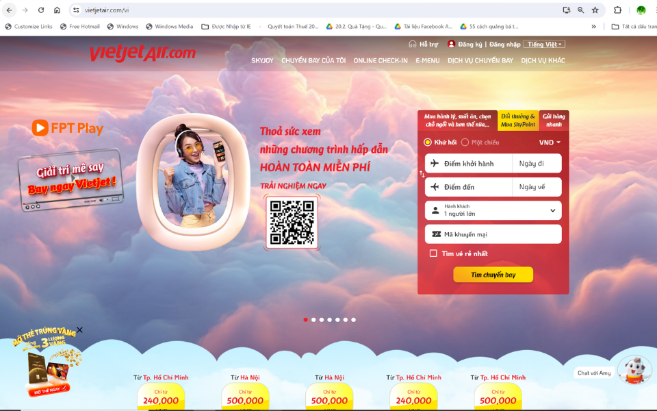 Website đặt vé máy bay của hãng Vietjet