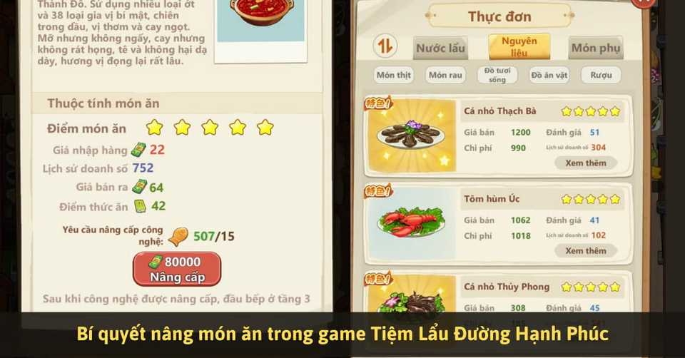 Nâng cấp món ăn trong game