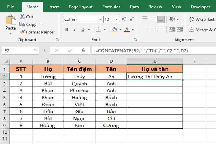 Nối chuỗi trong excel - hình 1