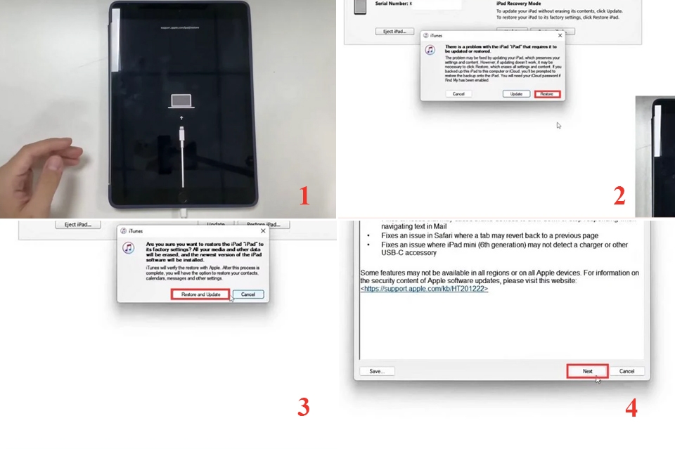 Restore bằng iTunes và phím cứng.