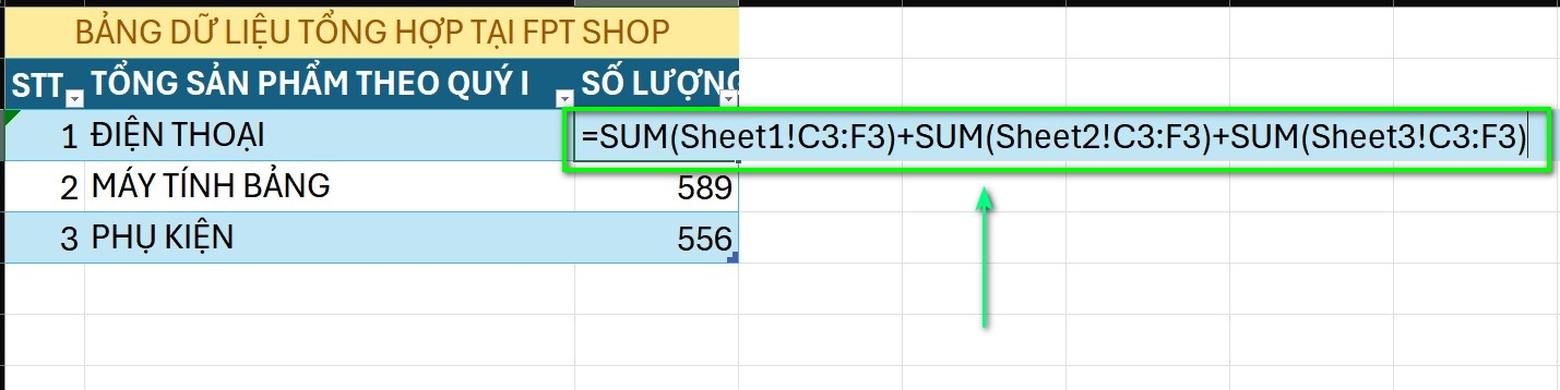 cách tính tổng các sheet trong excel 4