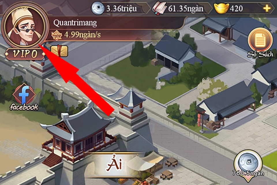 Truy cập game Phú Hộ Công Lược, đăng nhập tài khoản và nhấn vào biểu tượng Avatar.