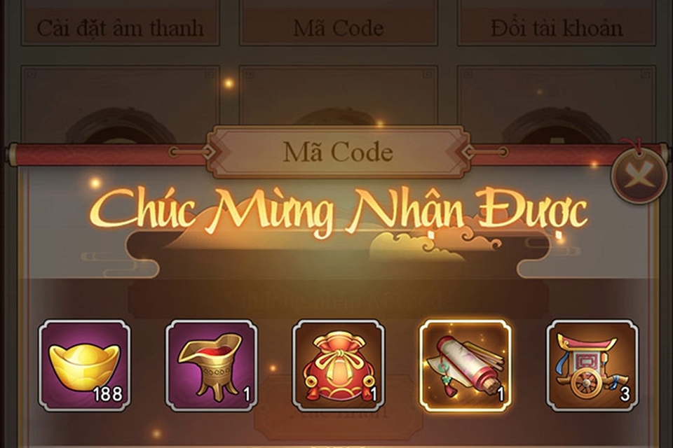 Thông báo đổi code thành công kèm phần quà giá trị.