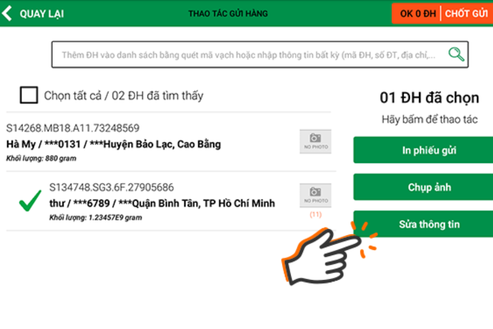 cách sửa đơn hàng trên giao hàng tiết kiệm
