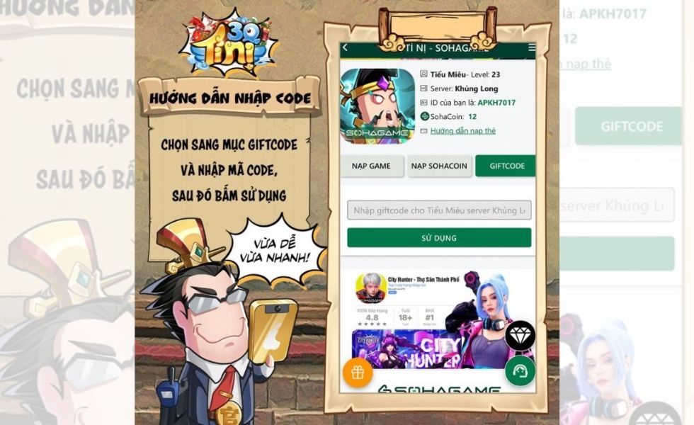 cách nhập code 3Q Tí Nị