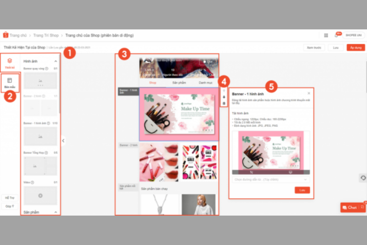 Truy cập tính năng trang trí Shopee