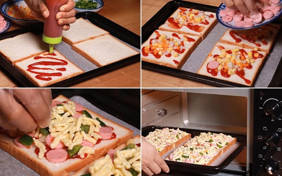 Làm pizza từ bánh mì sandwich bằng nồi chiên không dầu (ảnh 3)