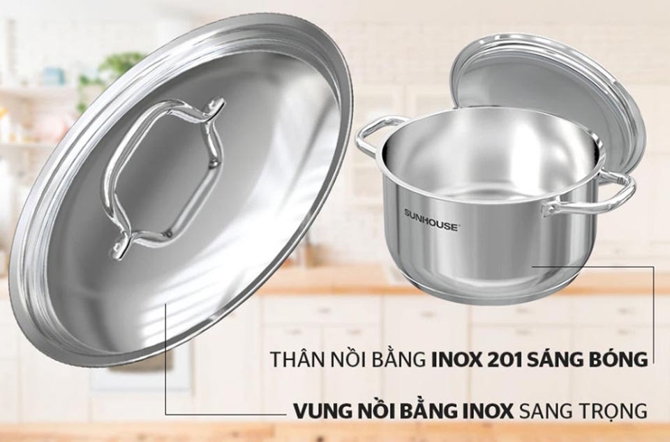 Bộ 4 nồi chảo inox 5 đáy Sunhouse SHG995