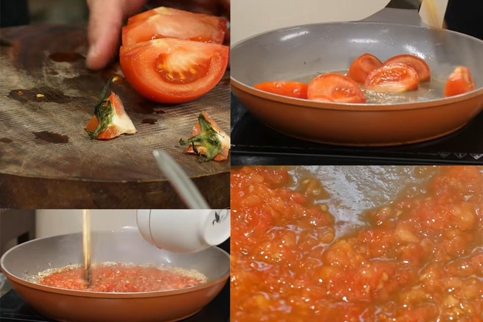 Bước 3: Xào cà chua nấu bún ốc