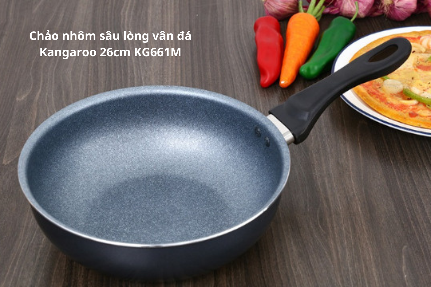 Chảo nhôm sâu lòng vân đá Kangaroo 26cm KG661M