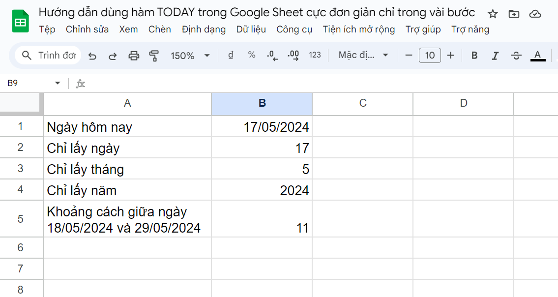 Hướng dẫn dùng hàm TODAY trong Google Sheets cực đơn giản 10