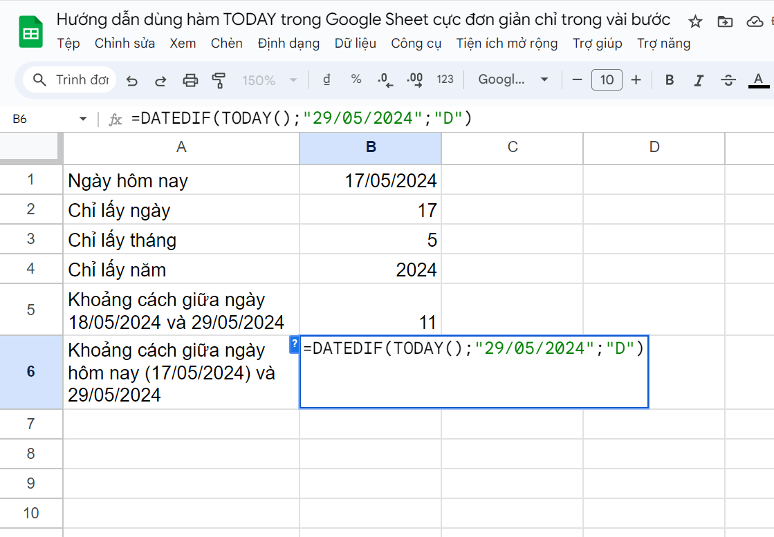 Hướng dẫn dùng hàm TODAY trong Google Sheets cực đơn giản 11