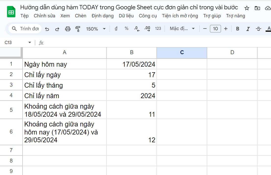 Hướng dẫn dùng hàm TODAY trong Google Sheets cực đơn giản 12