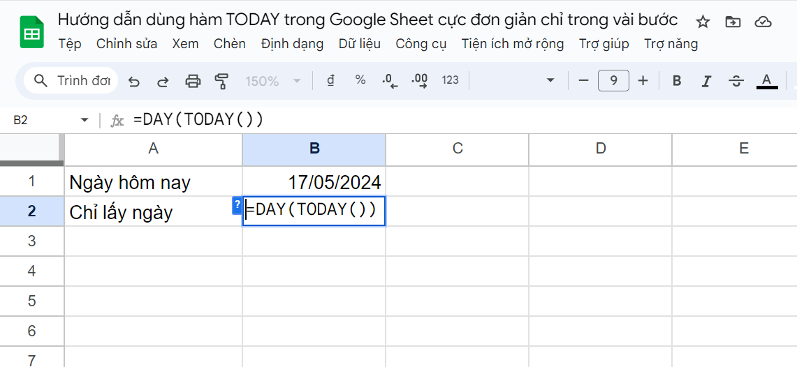 Hướng dẫn dùng hàm TODAY trong Google Sheets cực đơn giản 3
