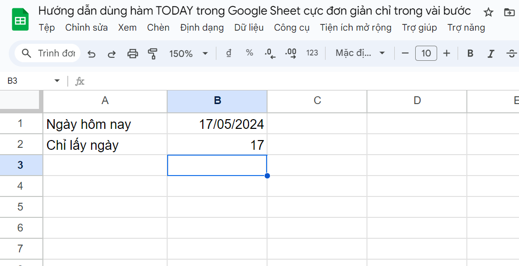 Hướng dẫn dùng hàm TODAY trong Google Sheets cực đơn giản 4