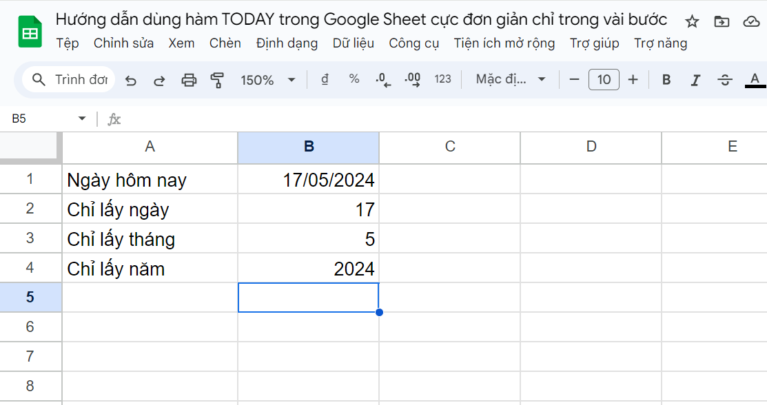 Hướng dẫn dùng hàm TODAY trong Google Sheets cực đơn giản 8