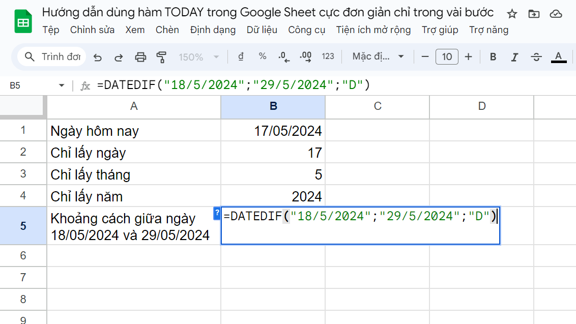 Hướng dẫn dùng hàm TODAY trong Google Sheets cực đơn giản 9
