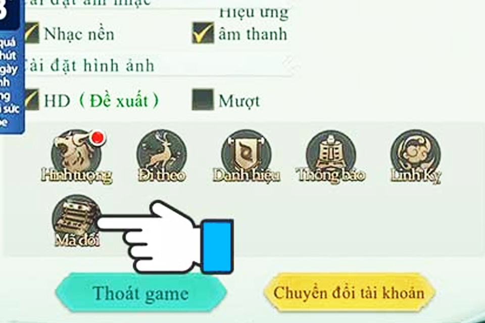 Chọn đổi mã code Sơn Hải Kinh 3D Mobile.