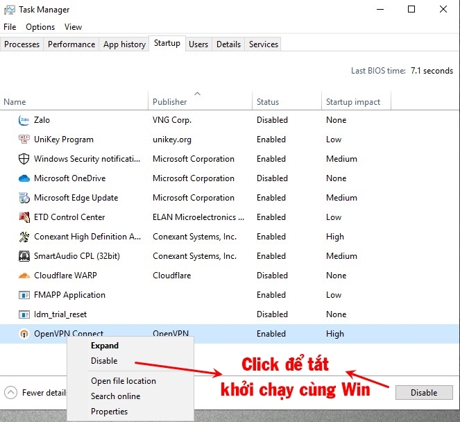 tắt ứng dụng khởi chạy cùng win 10 2