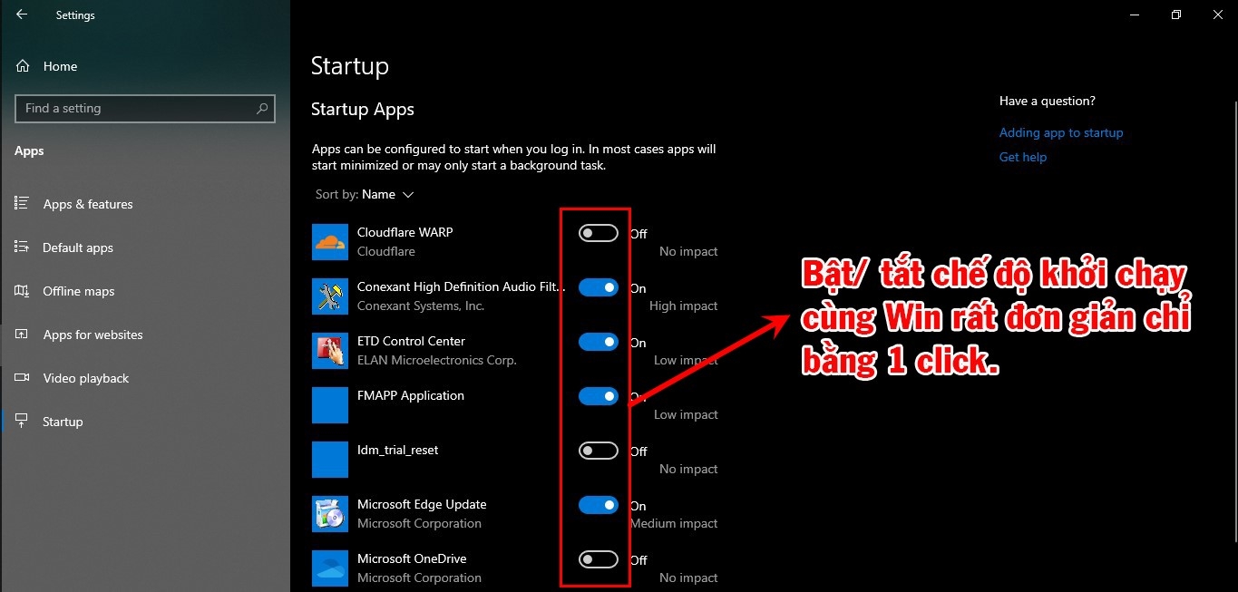 tắt ứng dụng khởi chạy cùng win 10 4