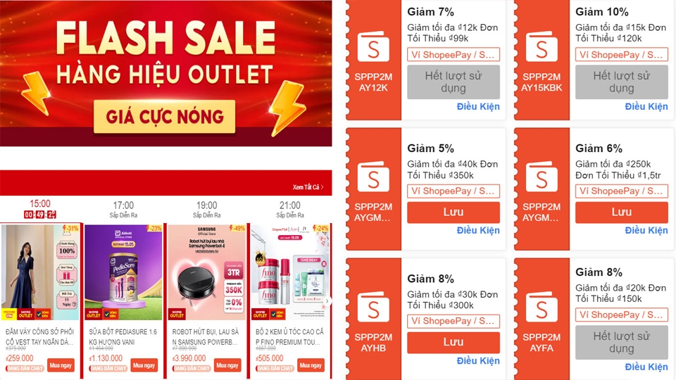Shopee Outlet cung cấp nhiều ưu đãi hấp dẫn