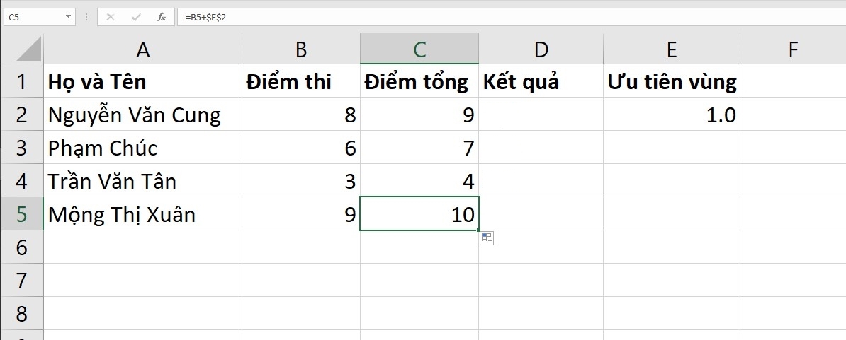 địa chỉ tuyệt đối trong Excel 5