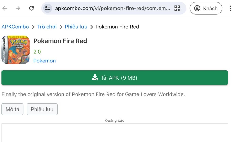 Cách tải Pokemon Red
