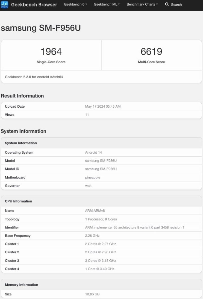 Galaxy Z Fold6 xuất hiện trên Geekbench (ảnh 1)