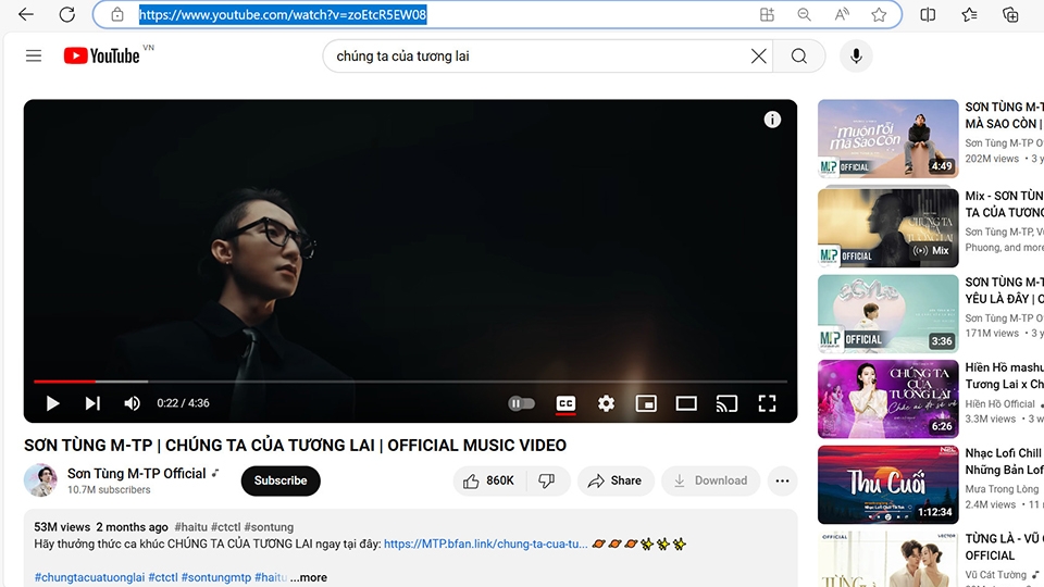 Chọn bài nhạc của ca sĩ trên YouTube