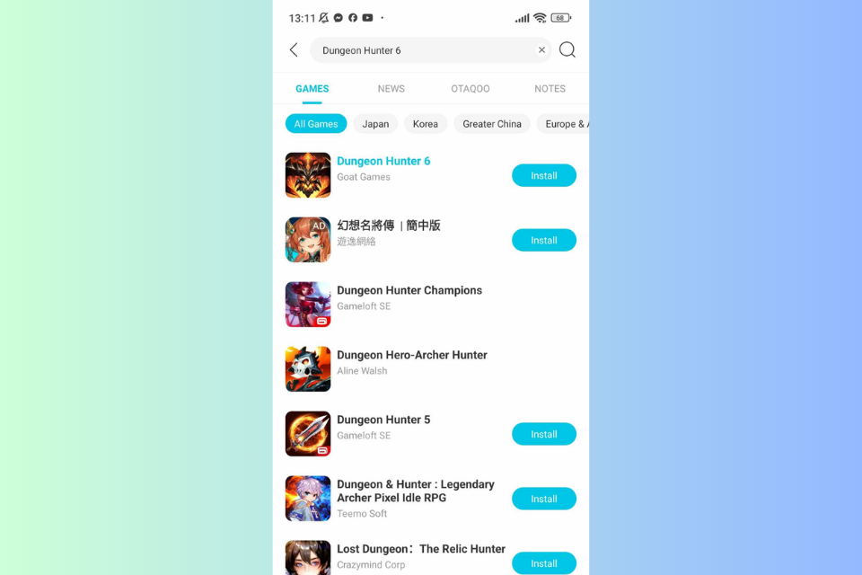 Nhập "Dungeon Hunter 6" vào thanh tìm kiếm