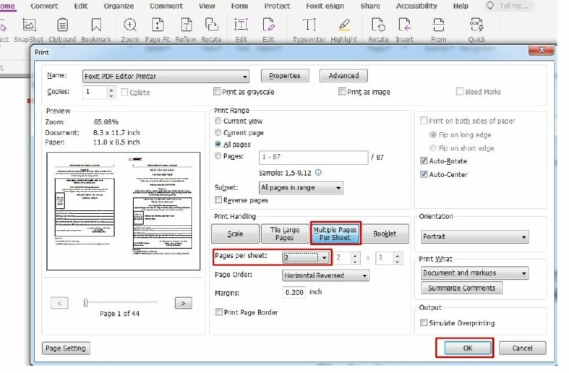 Phương pháp in hai trang trên một mặt giấy từ file PDF - h6