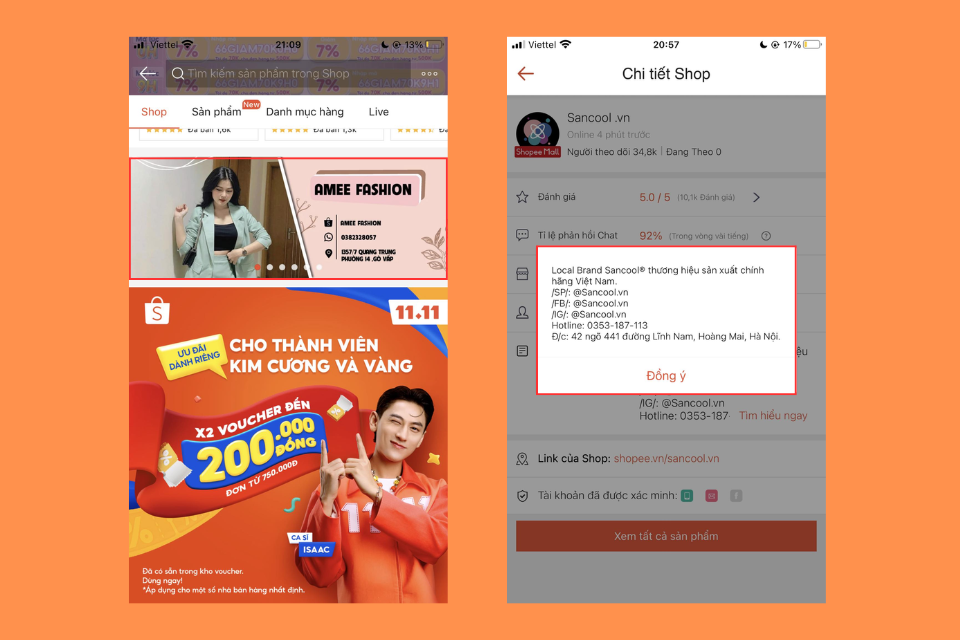 Bạn sẽ bắt gặp địa chỉ cửa hàng trong mục Chi tiết shop hoặc trong các banner quảng cáo của shop