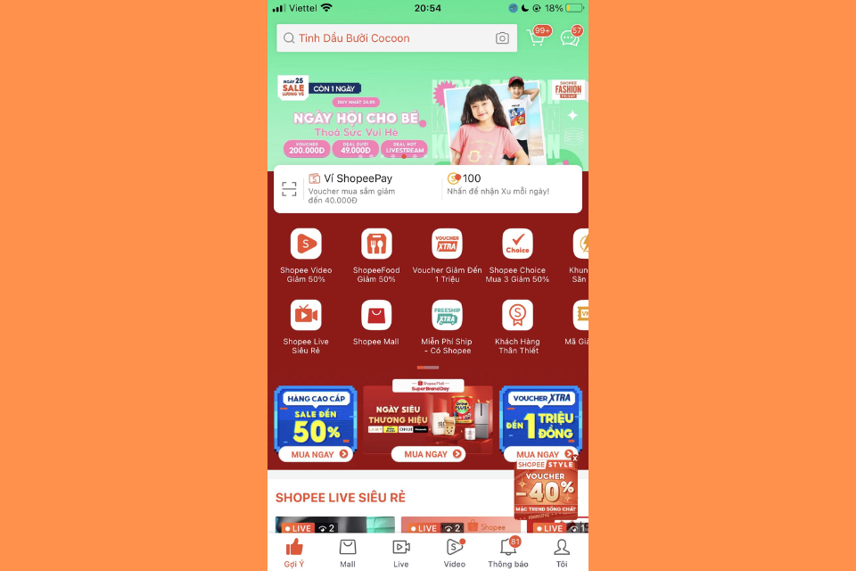 Truy cập vào ứng dụng Shopee