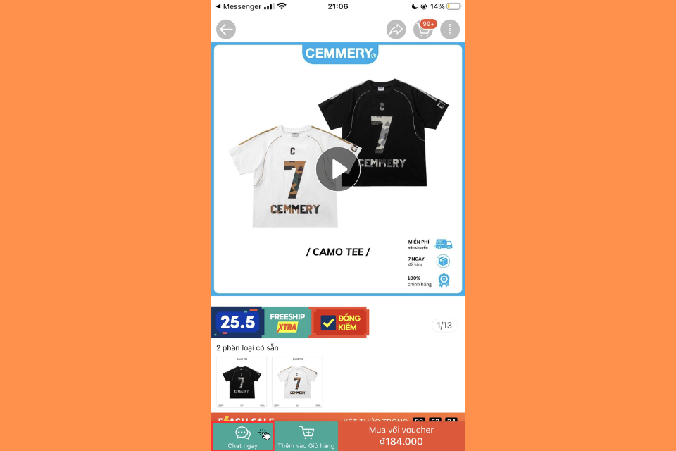 Nhấn vào ô Chat ngay để bắt đầu trò chuyện với shop