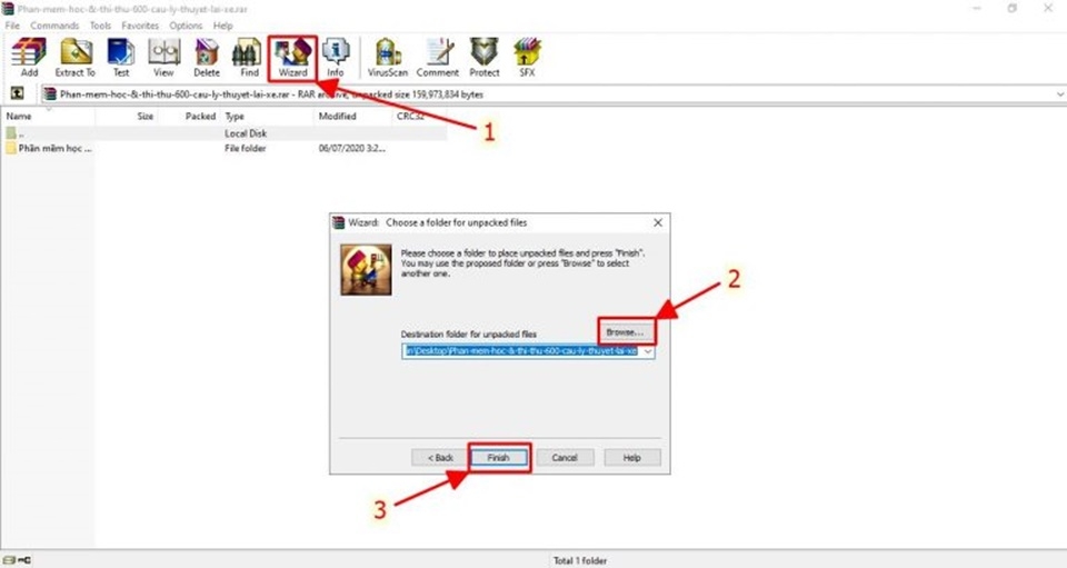 Tiến hành giải nén phần mềm thi lý thuyết lái xe B2